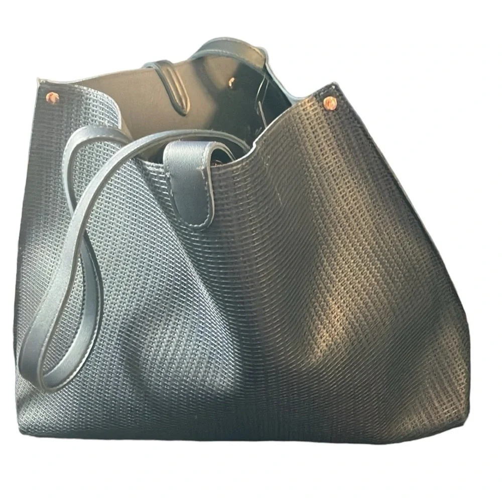 Navy Blue Tote Ultra Textured Floppy Tote Gold Hardware - Picture 4 of 7